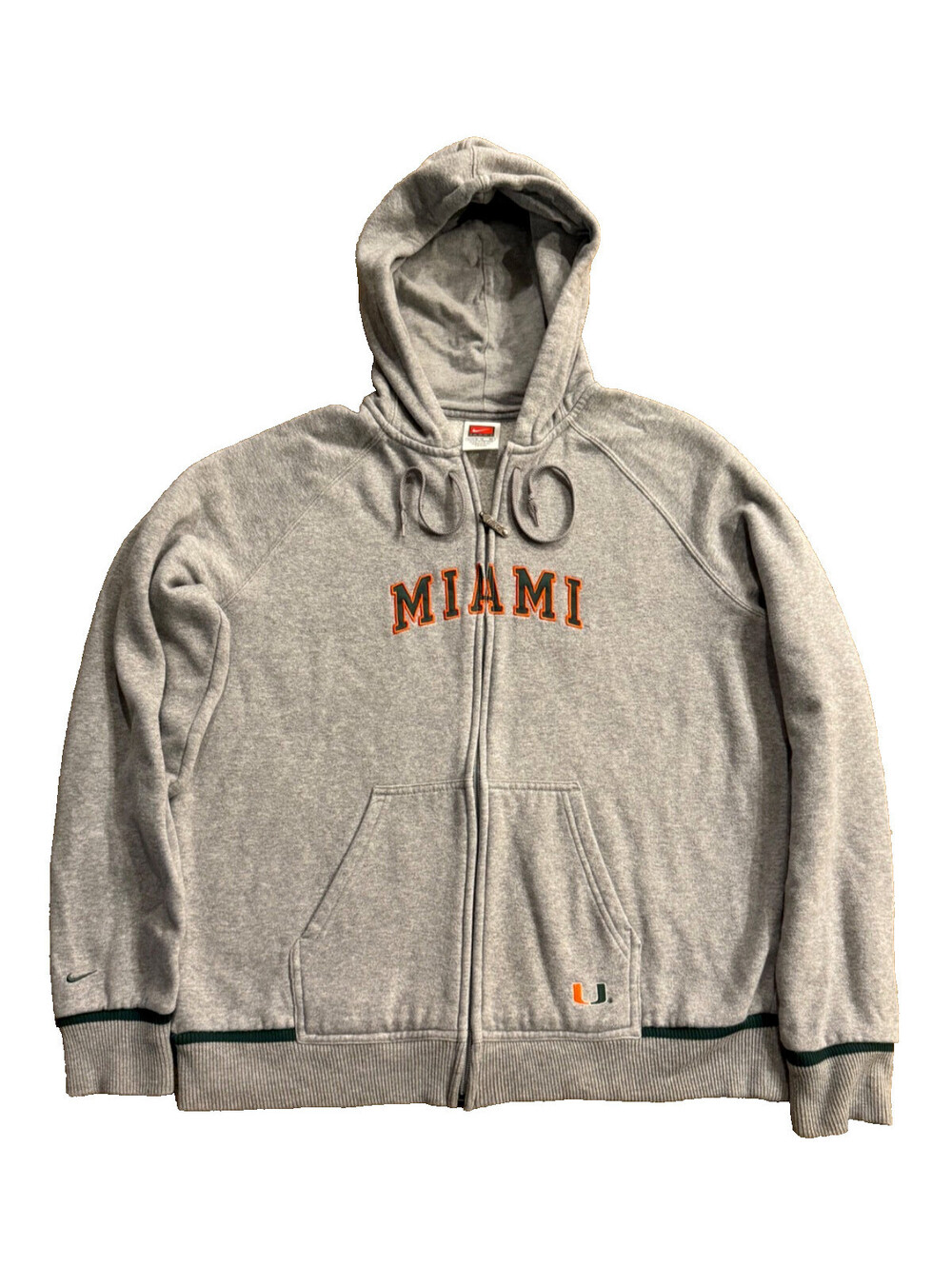 Vintage Nike Team Miami Hurricanes Full Zip Hoodie Youth XL 16-18 Gray Y2K